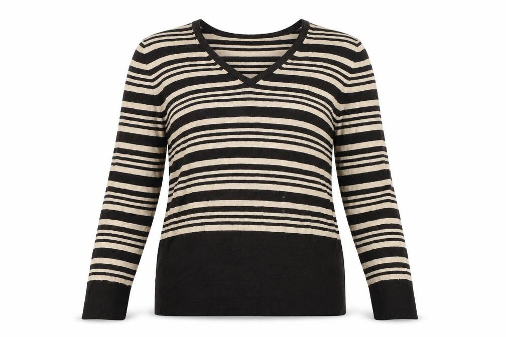 Front view of collection debenhams women’s brown striped jumper, size UK 16