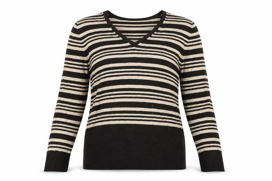 Front view of collection debenhams women’s brown striped jumper, size UK 16