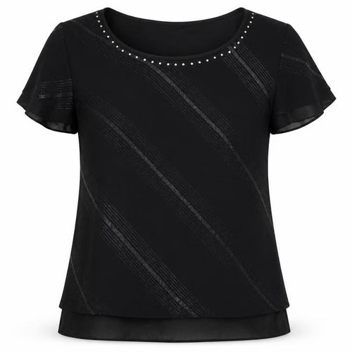 Roman Womens Black Striped  Basic T-Shirt Size 14