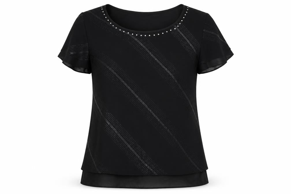 Roman Womens Black Striped  Basic T-Shirt Size 14