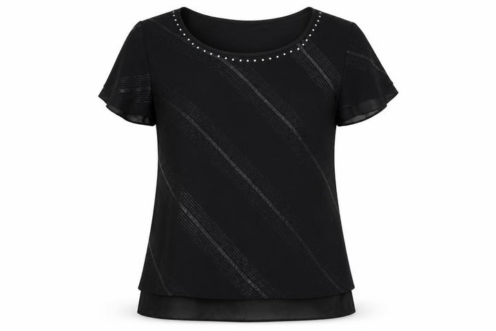 Roman Womens Black Striped Basic T-Shirt Size 14