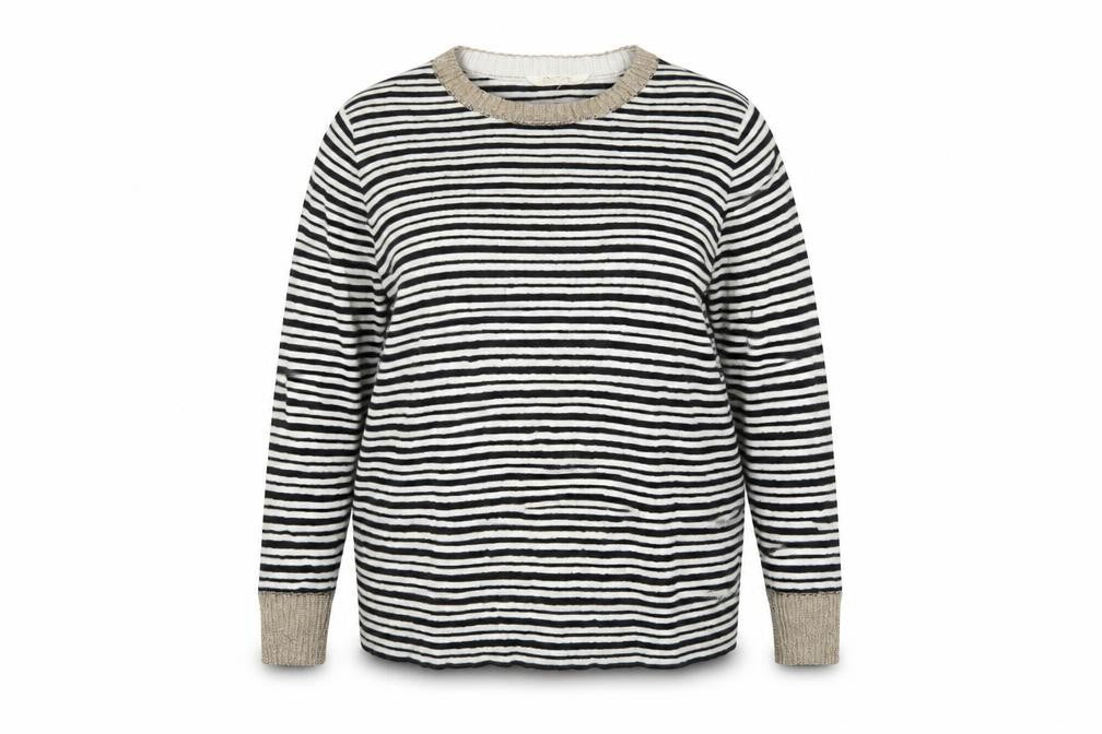Front view of Savannah Miller women’s black striped jumper, size UK 18