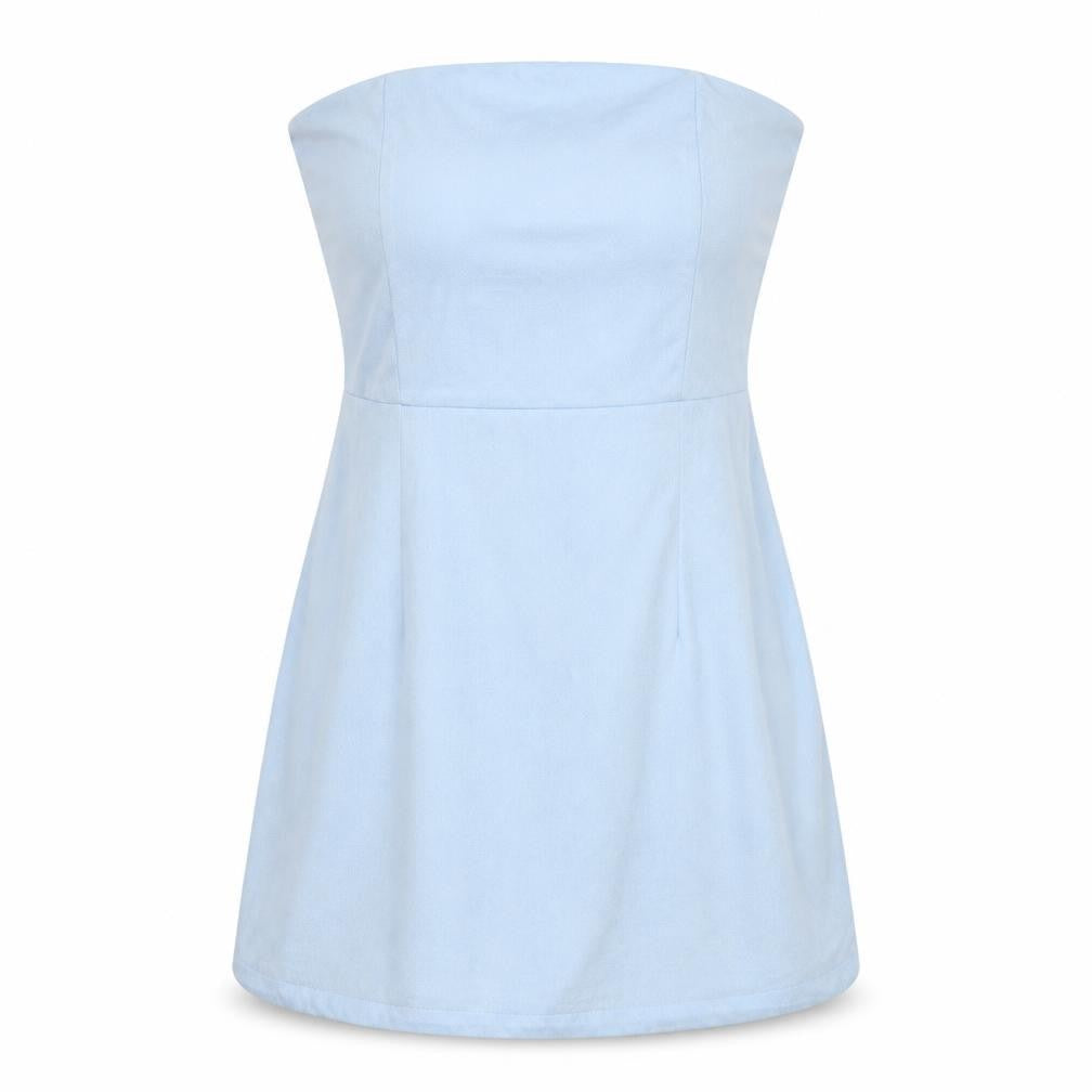 Front view of PRETTYLITTLETHING women’s blue bodycon, size UK 10, - boob tube