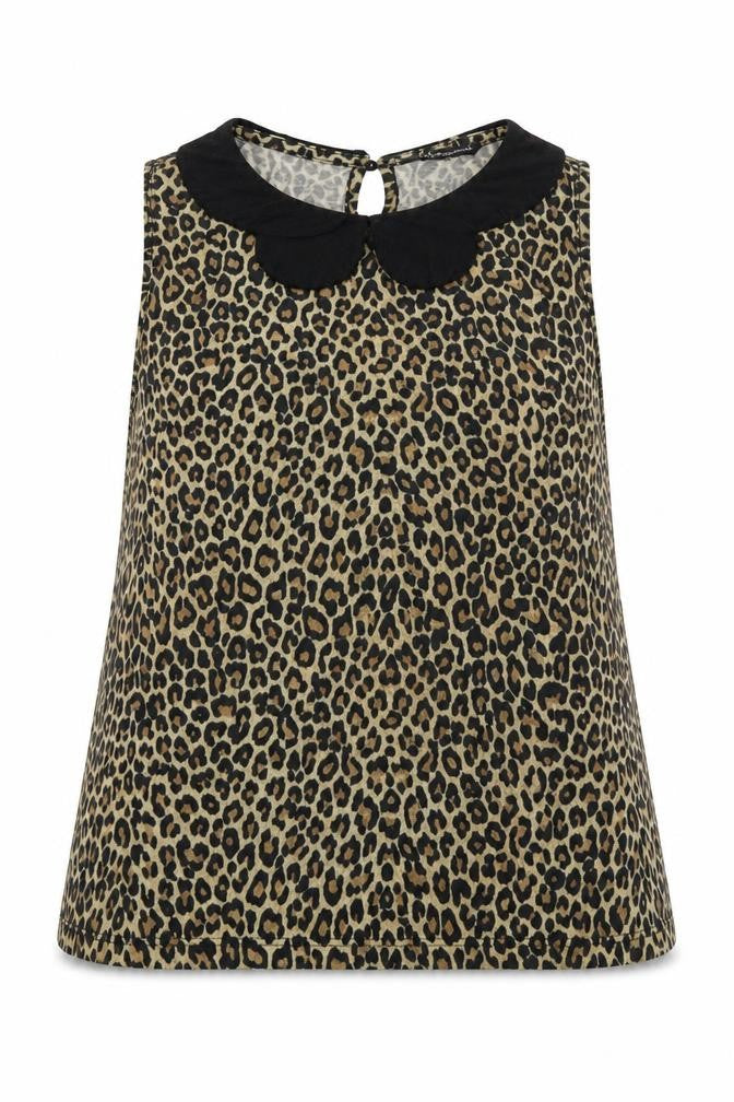 Front view of Internacionale women’s brown animal print basic tank, size UK 10