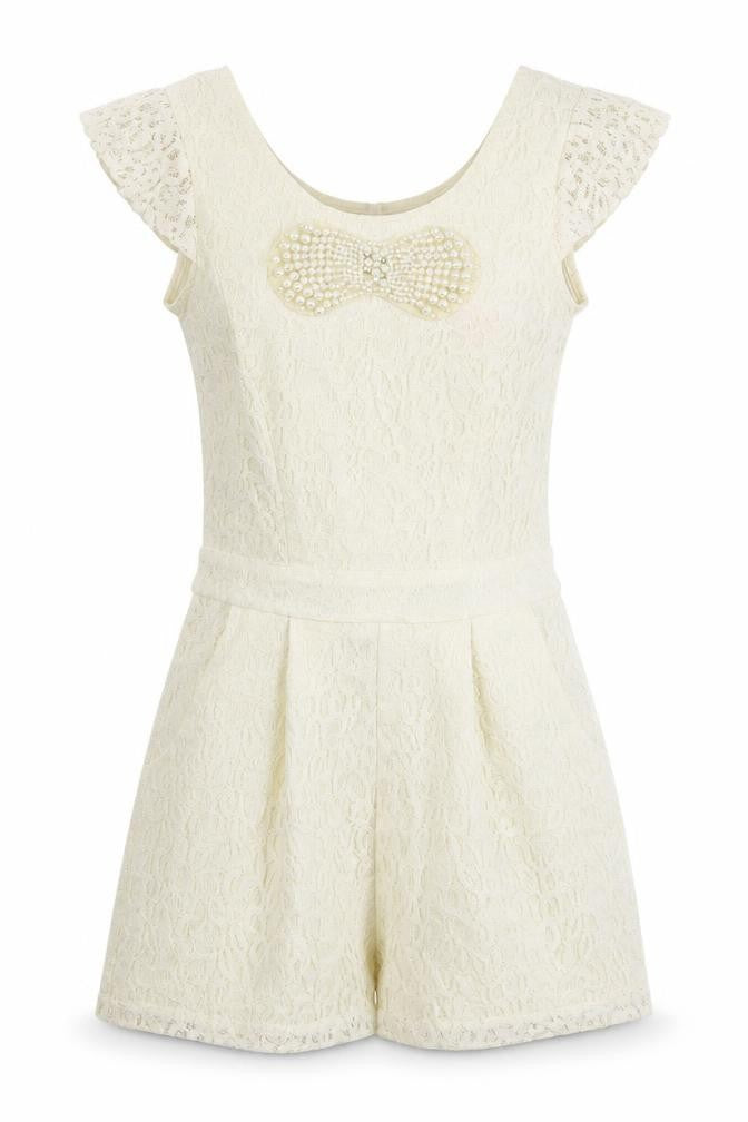 Lipsy Womens White  Lace Playsuit One-Piece Size 6  - V Back