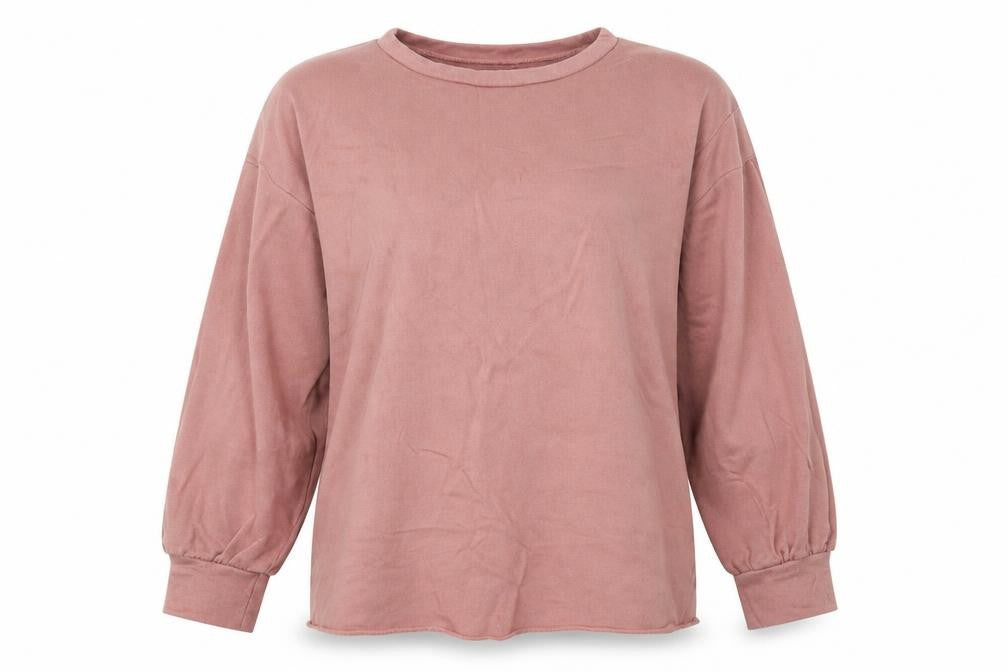 Front view of PRETTYLITTLETHING women’s pink pullover sweatshirt, size UK 6