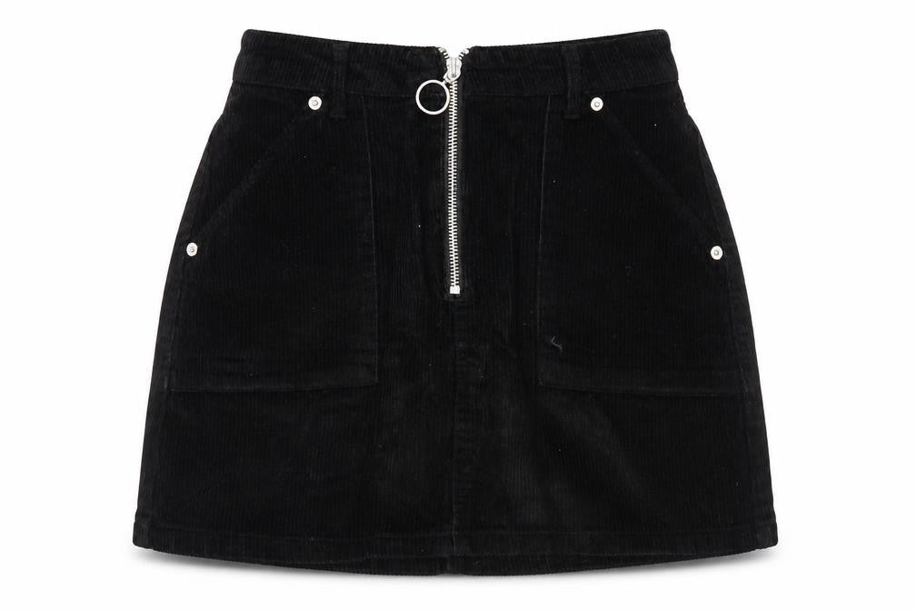 Topshop Womens Black  Corduroy A-Line Skirt Size 8
