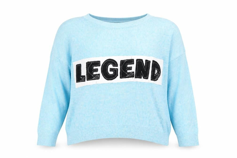 Front view of Topshop women’s blue knit jumper, size UK 8