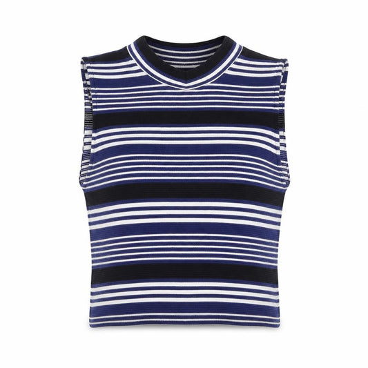 Front view of Divided by H&M women’s blue striped basic tank, size M