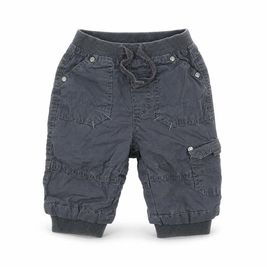 Front view of m boys’ grey track pants trousers, size 3-6, months