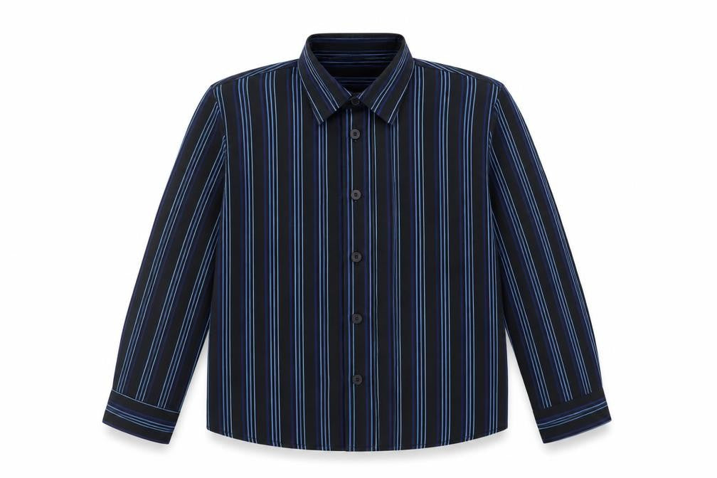 Front view of Asda George boys’ black striped basic dress shirt, size 7-8, years