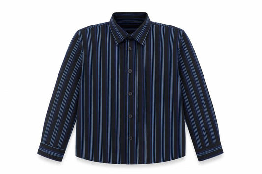 Front view of Asda George boys’ black striped basic dress shirt, size 7-8, years