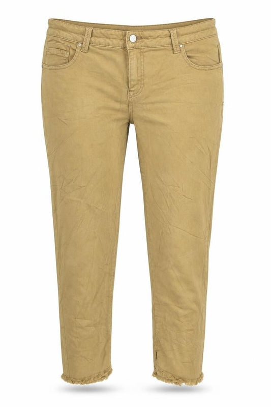 Front view of Yessica women’s yellow capri jeans, size UK 34, in, 23-inch leg
