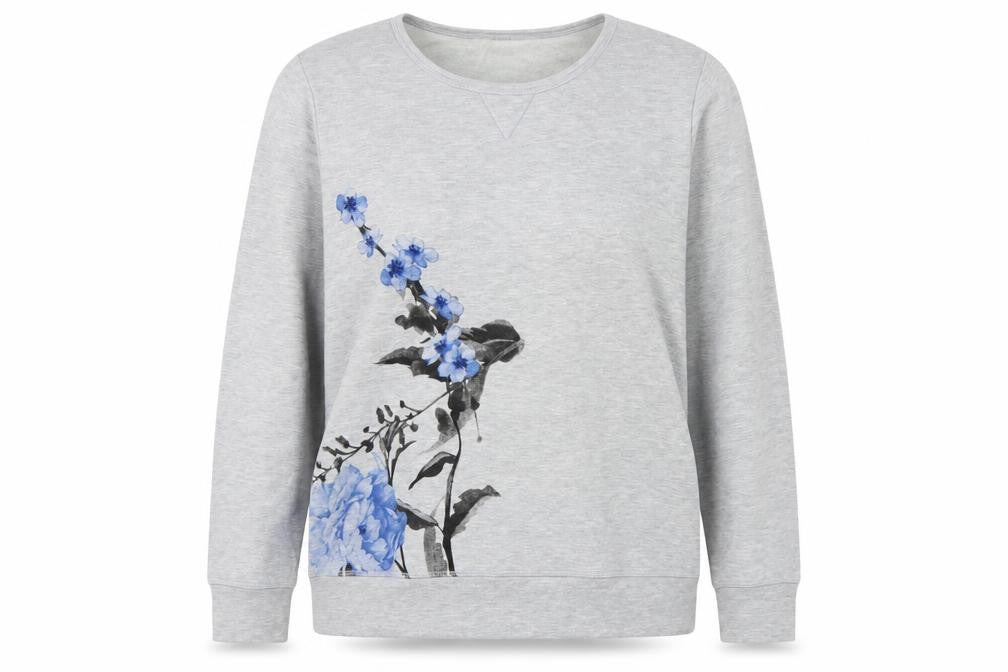 Front view of Buffalo women’s grey jersey pullover sweatshirt, size XL