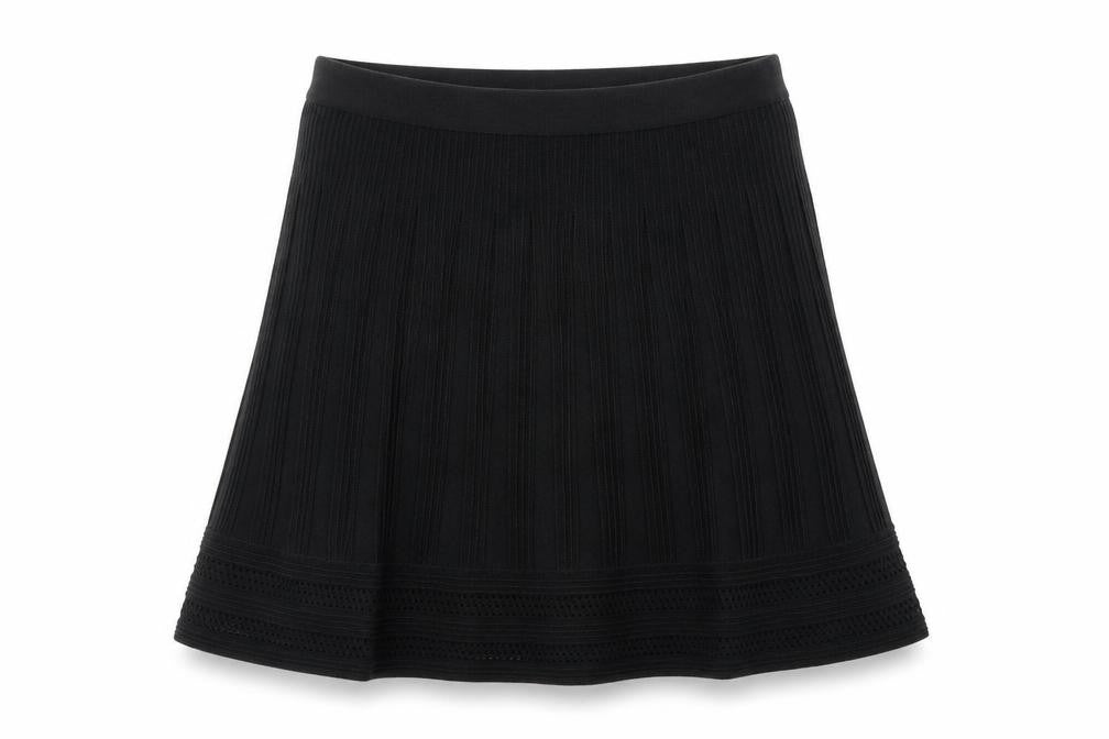 Front view of Max Studio women’s black knit a-line skirt, size L