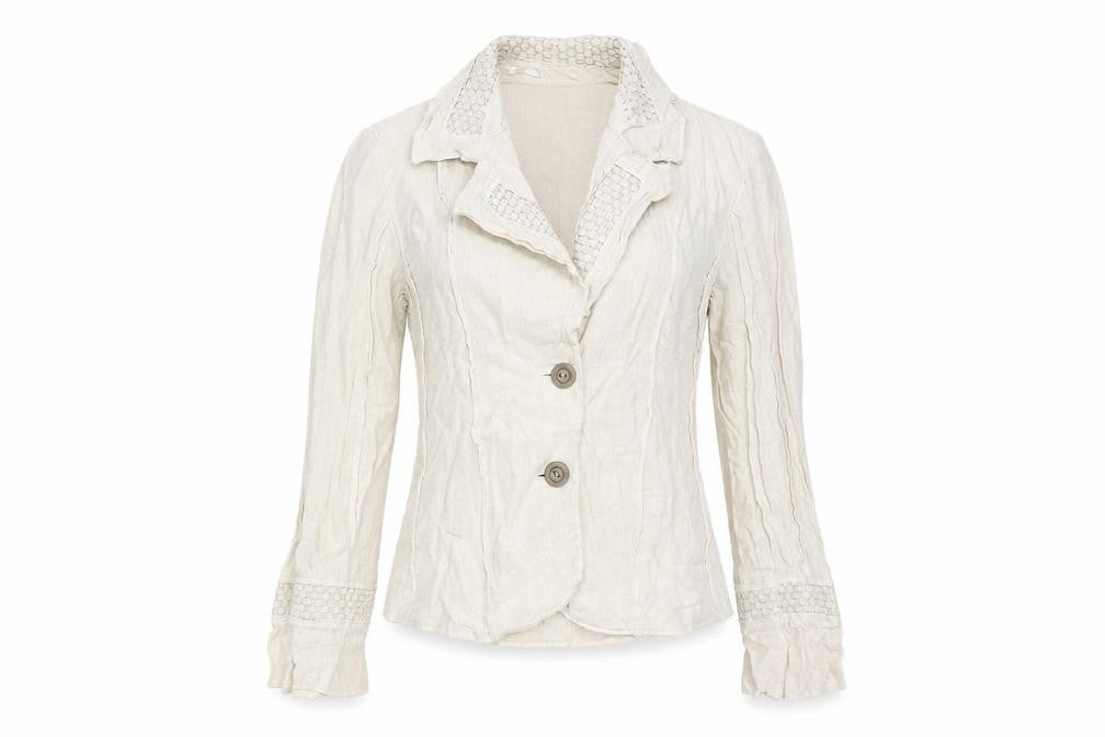 Front view of Per Una women’s beige jacket, size UK 10