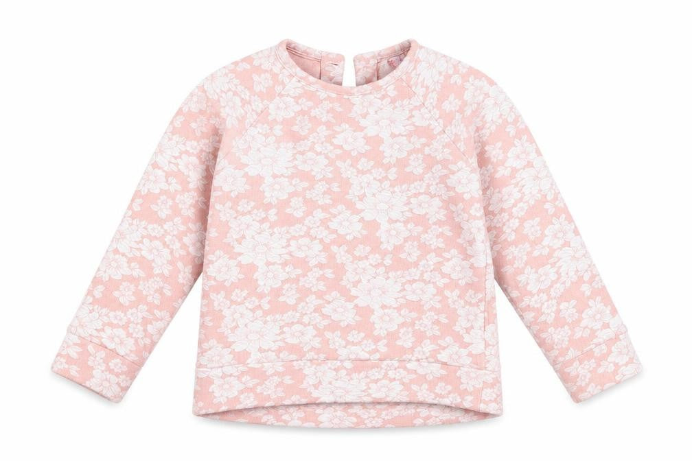 Front view of F&F girls’ pink floral pullover sweatshirt, size 2-3, years