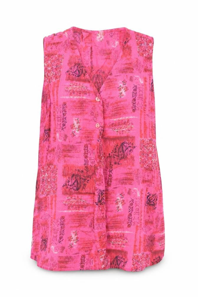 Front view of Isabelle women’s pink paisley basic button-up, size UK 12