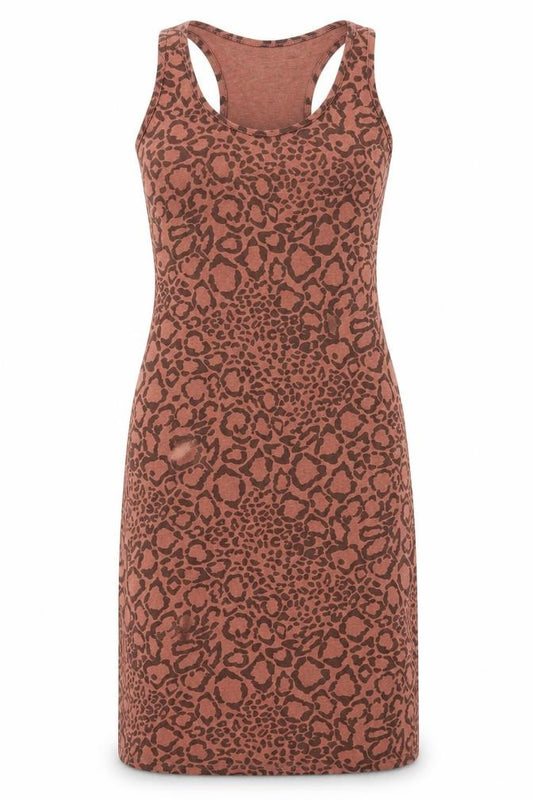 Front view of Post Card women’s pink animal print tank dress, size XS