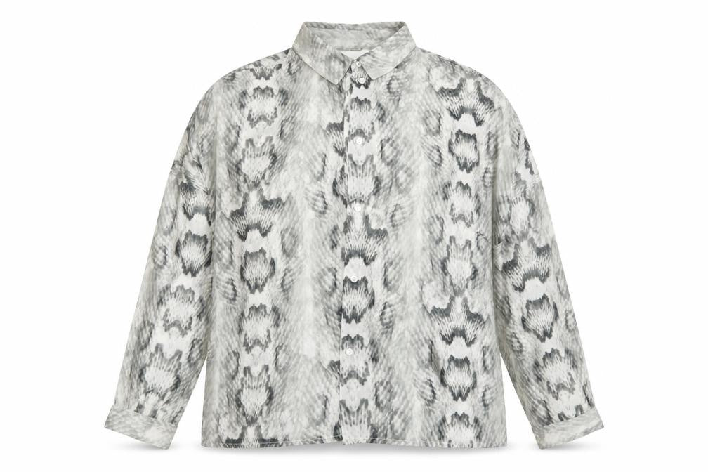 Front view of H&M women’s grey animal print basic button-up, size UK 8