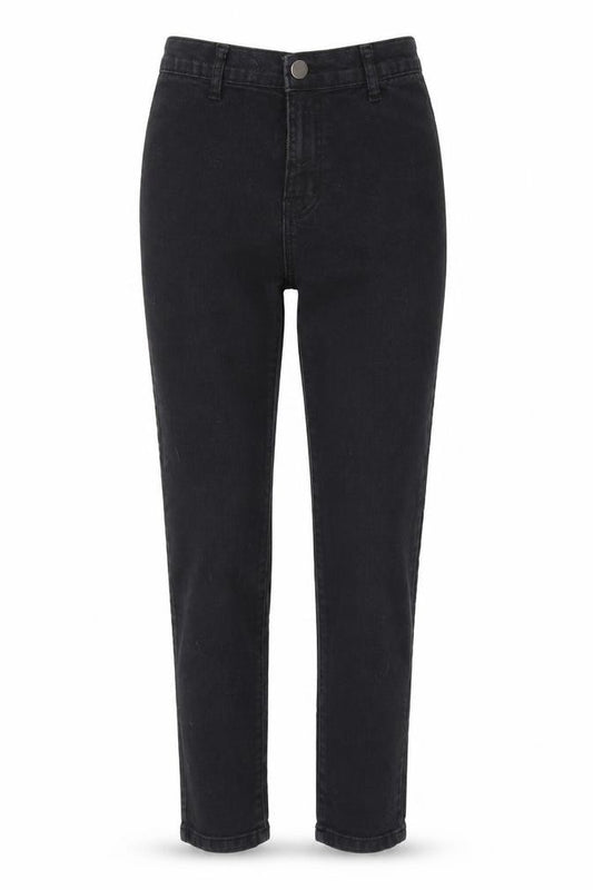 Front view of PRETTYLITTLETHING women’s black denim skinny jeans, size UK 6, 27-inch leg