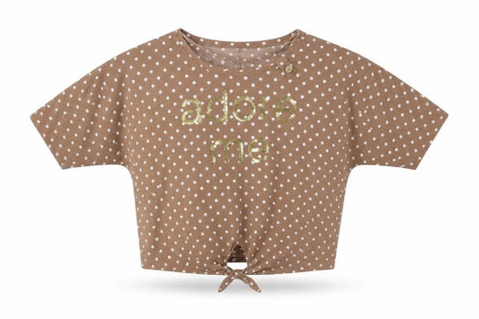 Front view of Select women’s brown polka dot jersey basic t-shirt, size UK 12