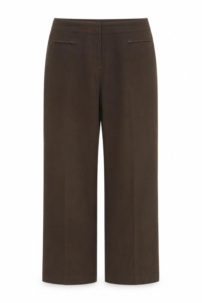 Front view of Mia Moda women’s brown trousers, size UK 12, 29-inch leg