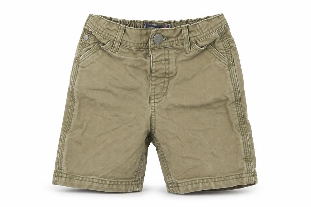 Front view of Tu boys’ green cargo trousers, size 18-24, months