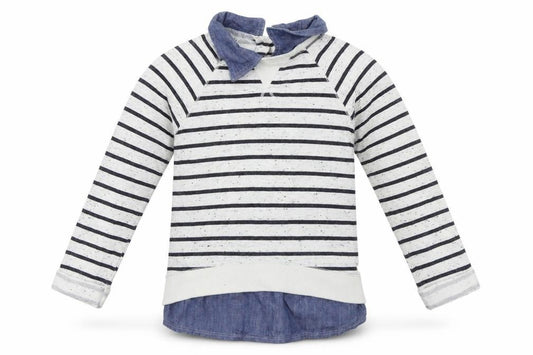 Front view of Next girls’ white striped jumper, size 6, years