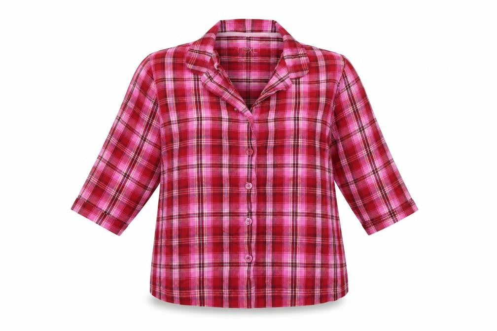 Front view of Next women’s pink check basic button-up, size M