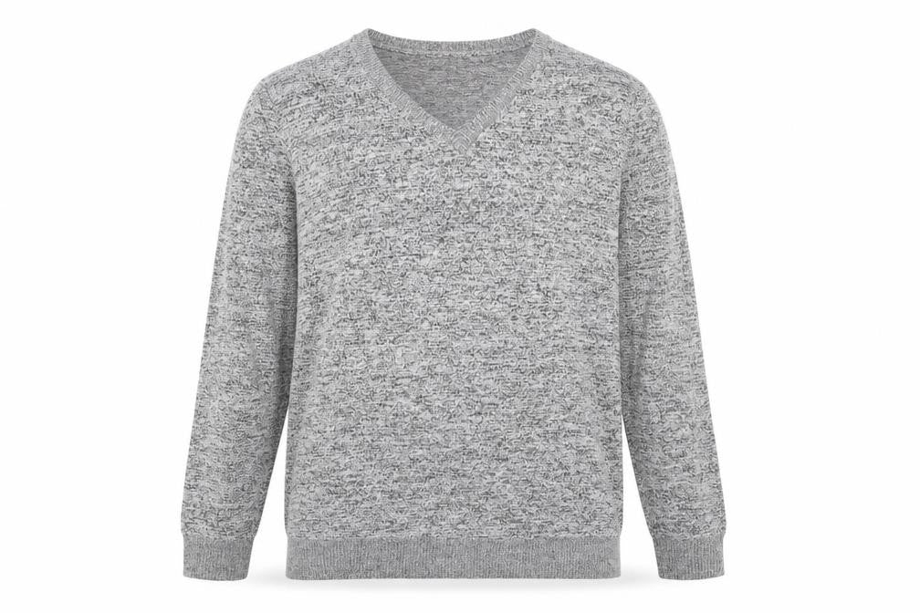 Front view of Lucky Star men’s grey jumper, size L