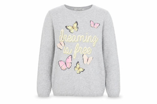 Front view of H&M girls’ grey knit jumper, size 7, years