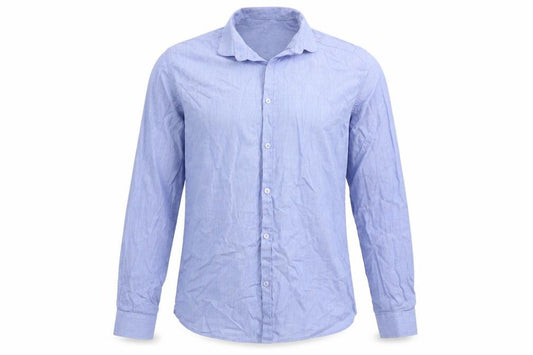 Front view of b&M men’s blue dress shirt, size 38