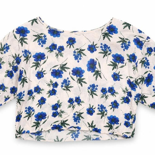 New Look Womens Pink Floral  Cropped Blouse Size 10