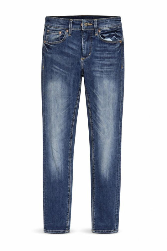 Front view of & slim women’s blue denim skinny jeans, size UK 25, in, 32-inch leg