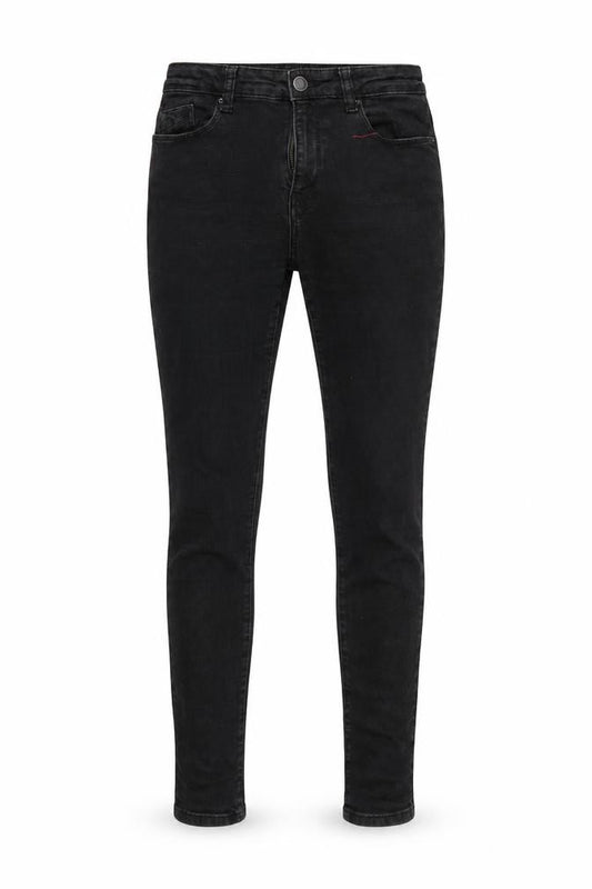 Front view of Spirit women’s black skinny jeans, size UK 27, 32-inch leg