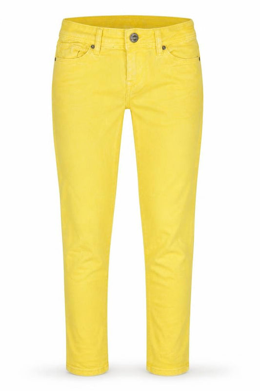 Front view of Fishbone women’s yellow denim jegging jeans, size XS, 30-inch leg