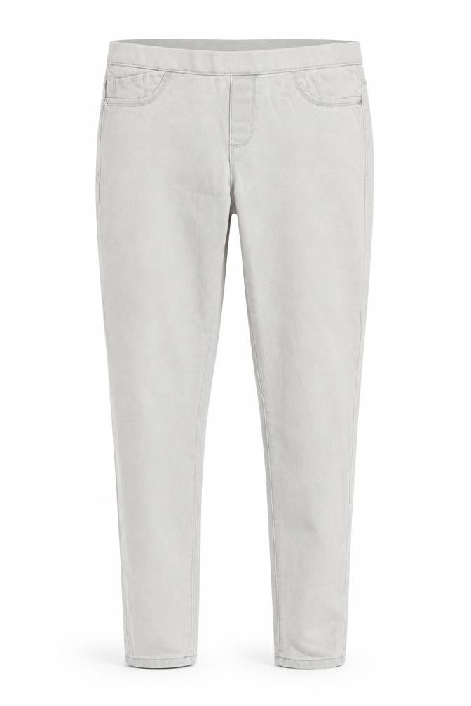 Front view of Primark women’s grey denim jegging jeans, size UK 10, 27-inch leg