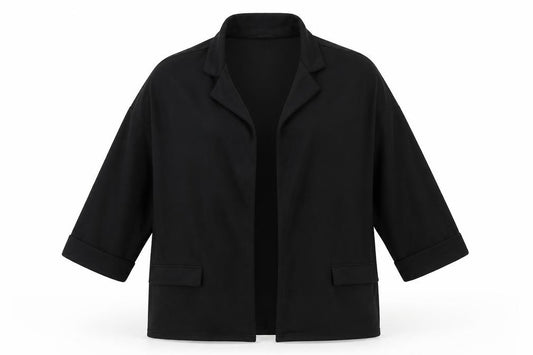 Front view of ASOS women’s black jacket, size UK 12