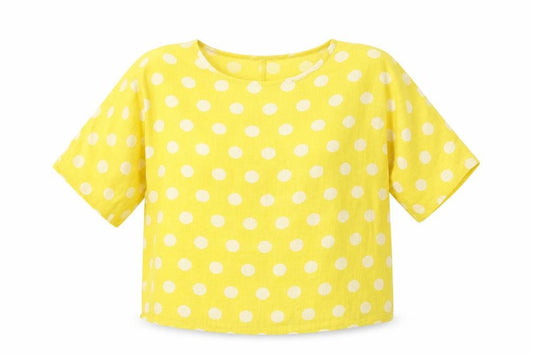 Front view of Preworn women’s yellow polka dot basic button-up one size