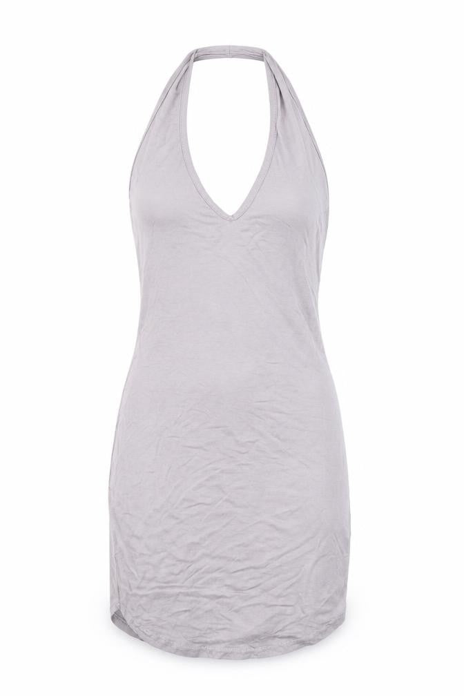 Front view of PRETTYLITTLETHING women’s grey bodycon, size UK 6