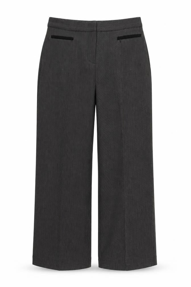 Front view of Marks & Spencer women’s grey trousers, size UK 14, 28-inch leg