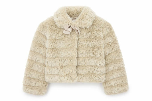 Front view of BHS girls’ beige jacket, size 6, years - fluffy