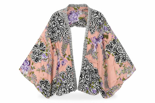 Front view of Preworn women’s pink floral shawl/wrap