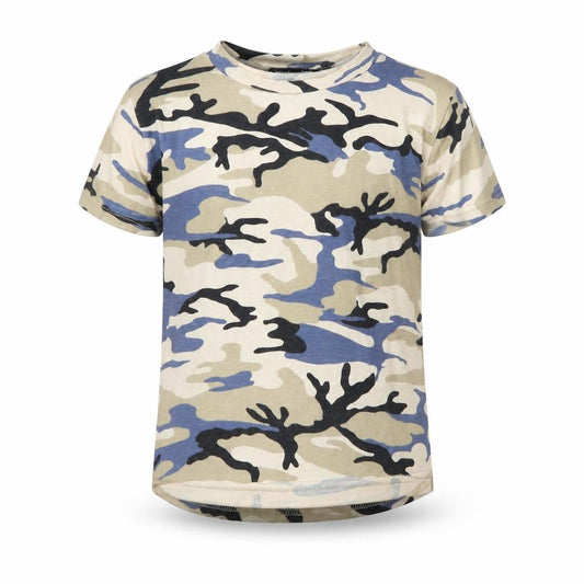 Front view of Boohoo boys’ brown camouflage jersey basic t-shirt, size 7-8, years