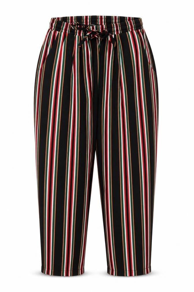 prettylit Womens Black Striped Rayon Bloomer Trousers Size 10 L24 in