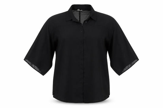 Front view of ASOS women’s black basic blouse, size UK 8