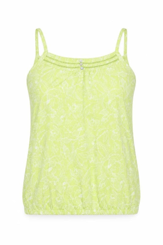 Front view of BM women’s green floral basic tank, size UK 12