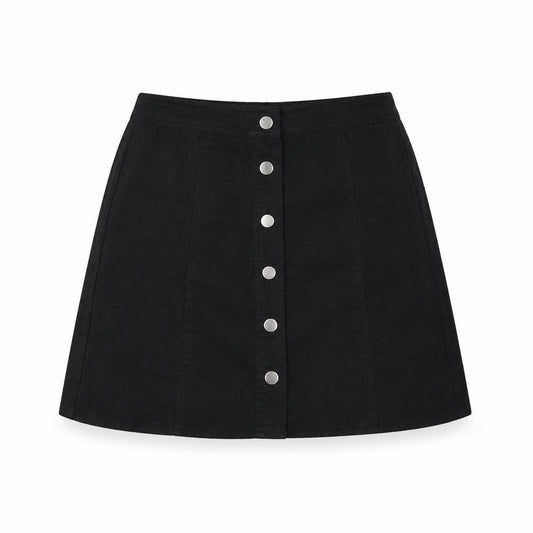 Front view of H&M women’s black mini skirt, size UK 6