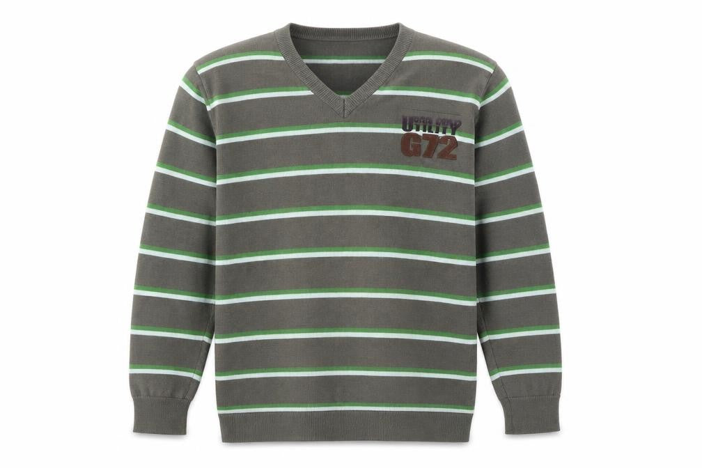 Front view of Cedarwood State men’s brown striped jumper, size M
